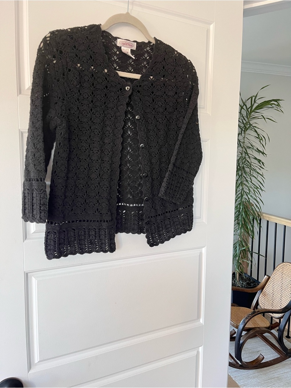 Northern Reflections Black Crochet Button-Front Cardigan
